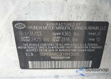 2014 Hyundai Sonata Gls from USA, damaged, VIN 5NPEB4AC3EH843006